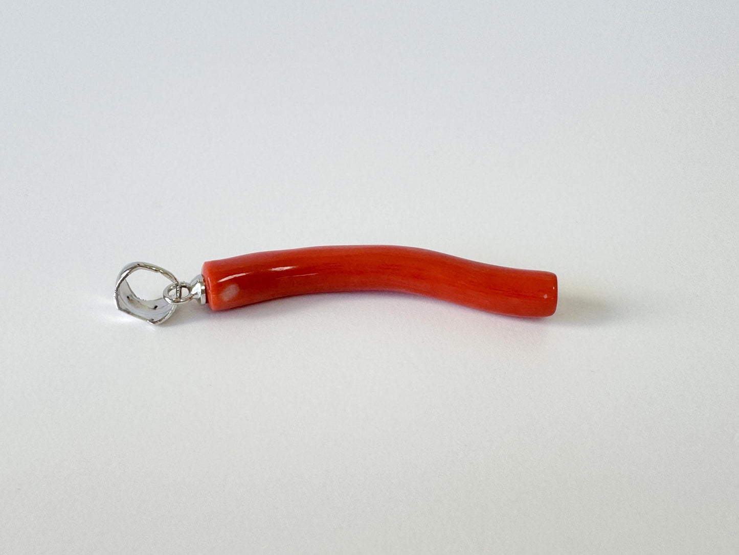 Momo Coral Branch Pendant - Japanese Coral Jewelry - Vermilion Orange, 34mm, Rhodium Silver Bail