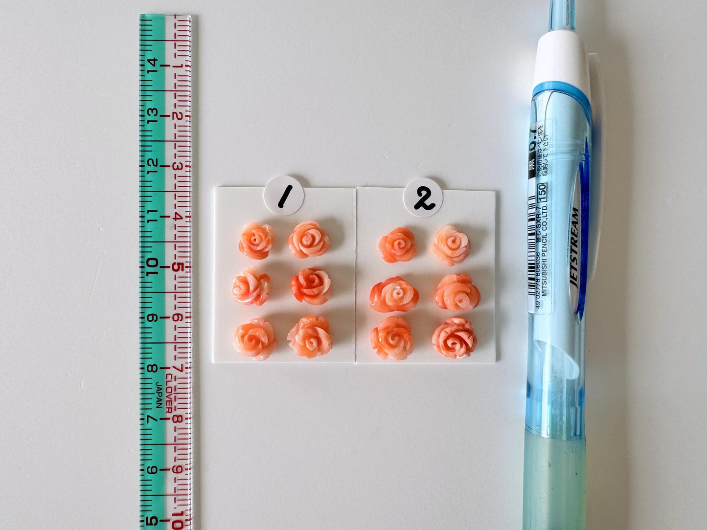 Pink Coral Rose Carvings Handmade Beads, Natural Deep Sea Coral (Value Priced Set, Drilled Holes, 6pcs 7-9mm)