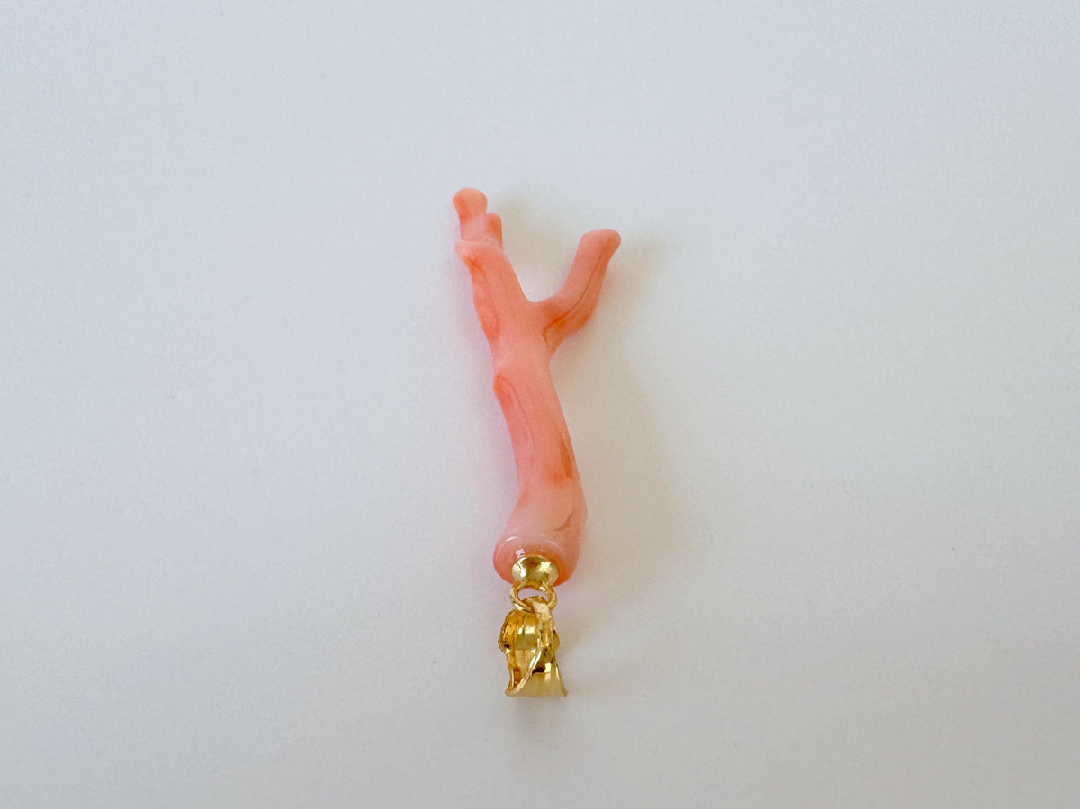 Coral Branch Pendant: Natural Pink Orange Deep Sea Coral, Gold-Plated Silver Bail | 45mm, Unique Jewelry