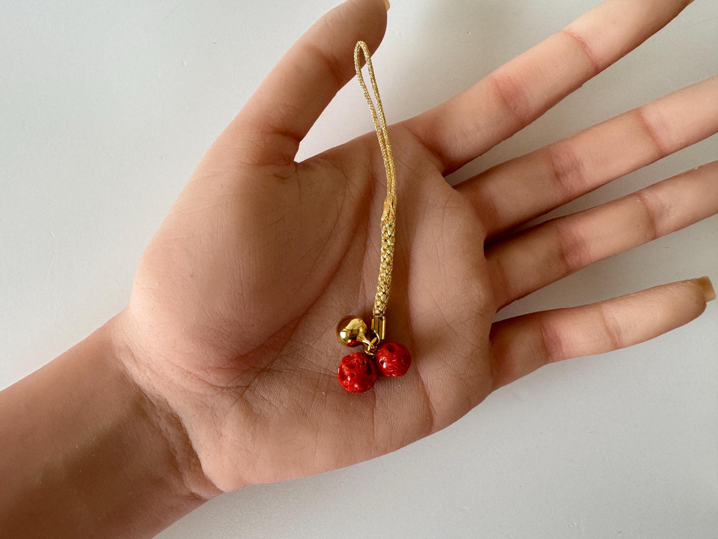 Lucky charm, Natural Aka (red) coral key strap, Netsuke strap, Natural color precious coral