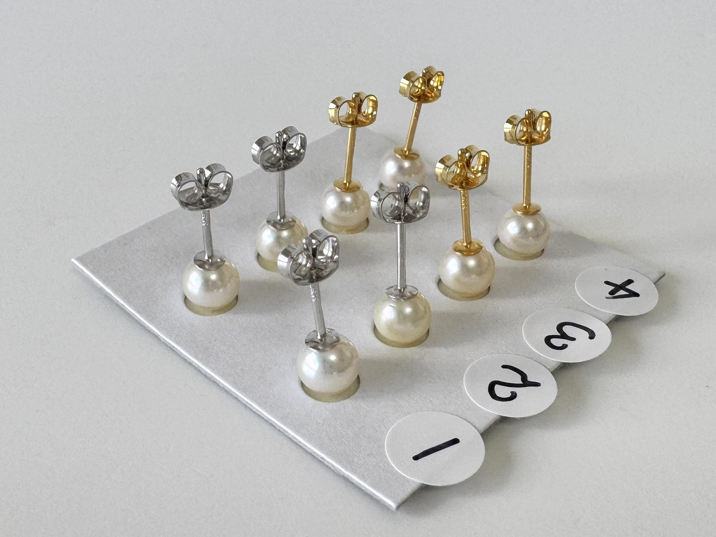 Akoya Pearl Stud Earrings: White/Off-White 5-5.5mm Pearls - Japanese Cultured, Silver 925, Saltwater Origin