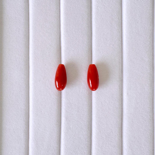 Japanese Red Coral | Small Drop Pair | Drilled Top Hole | Natural Aka Coral Jewelry Supplies