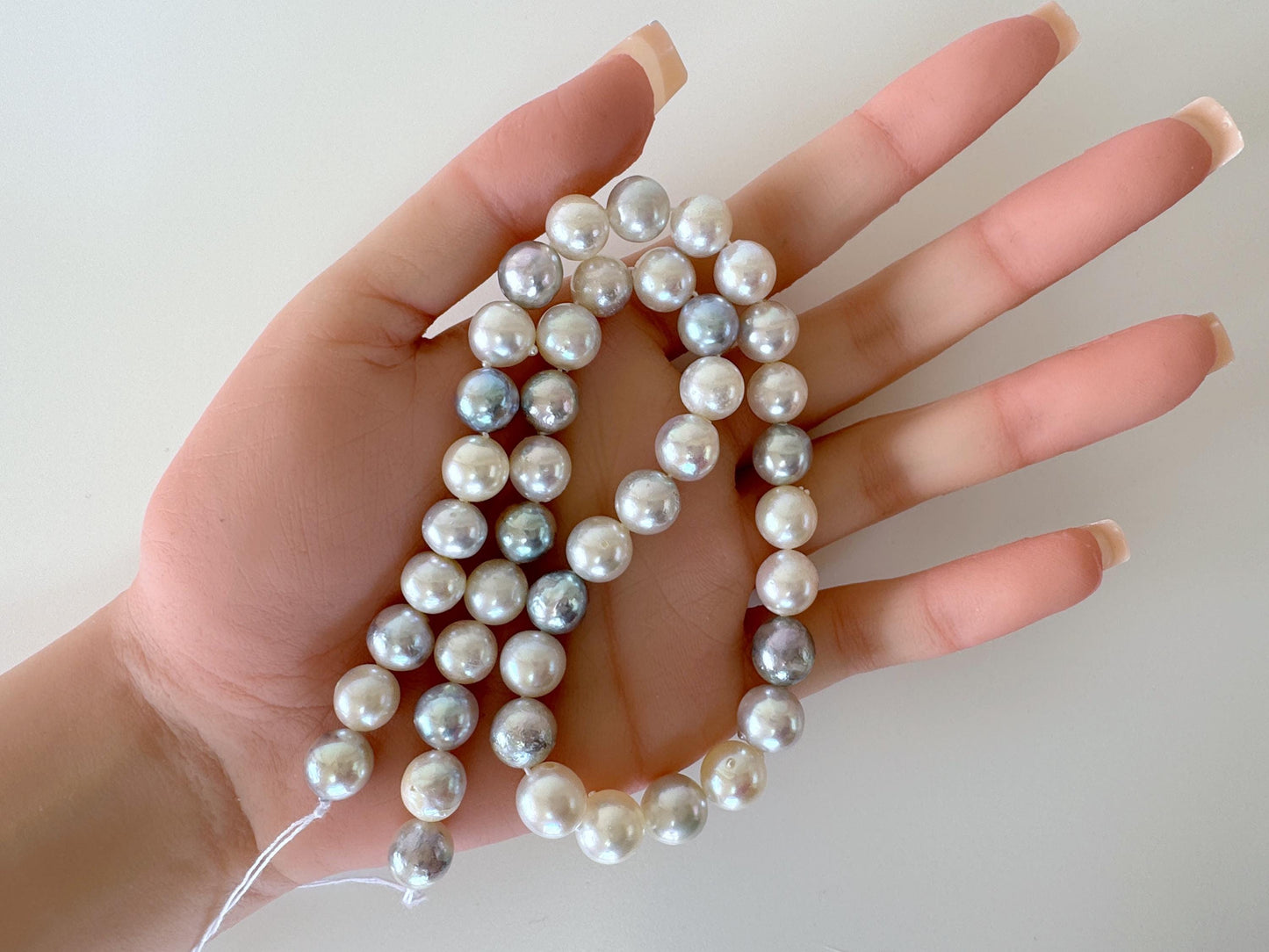 8.5-10mm Japanese Akoya Pearl Beads, Natural blue/silver/white color pearl, Genuine Salt water Akoya Pearl, Full Strand, 40cm , 15.7"