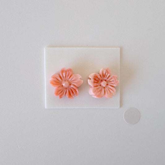 Deep Sea Coral Carving - Natural Pink Orange Sakura Cherry Blossom 14mm Pair for Earrings
