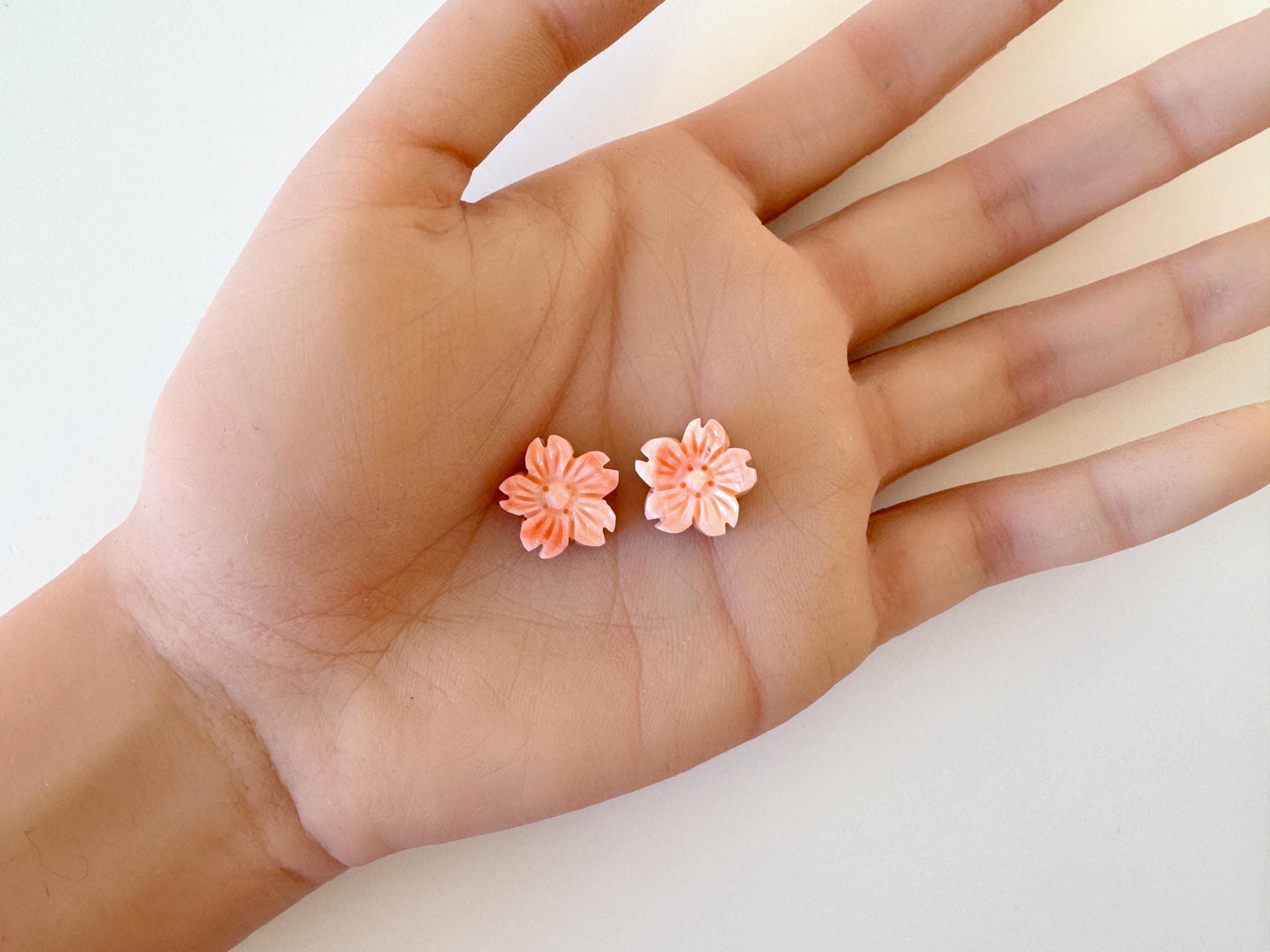 Deep Sea Coral Carving - Natural Pink Orange Sakura Cherry Blossom 14mm Pair for Earrings