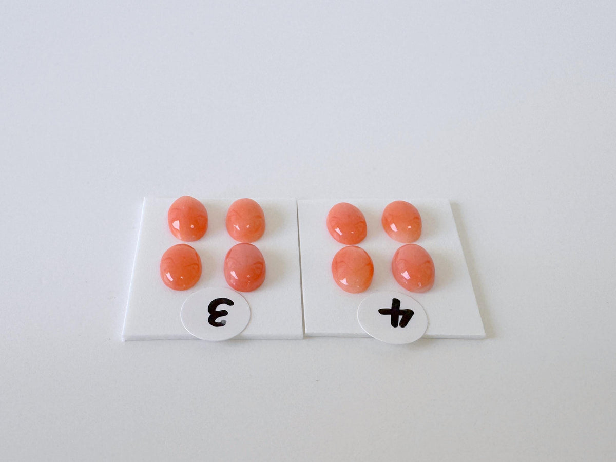 Deep Sea Coral Cabochons Natural Pink Orange Ovals, 7x5mm (Set of 4, Real Coral, Jewelry Supplies)