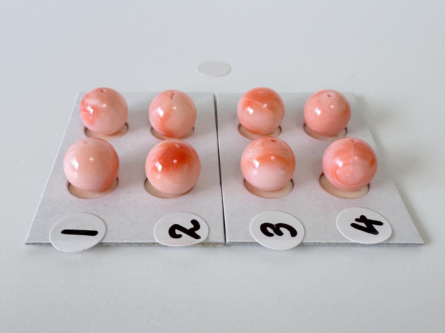 Deep Sea Coral Beads: 8.5-9mm Pink, Orange, White Round Half Drilled Pair