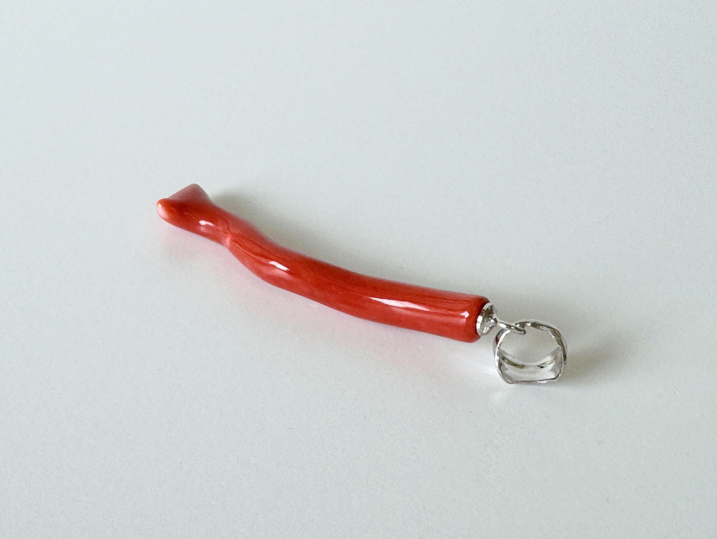 Momo Coral Branch Pendant: Vermilion Japanese Orange Coral, Rhodium Silver Bail | 35mm, Natural Deep Sea Jewelry, Unique Gift