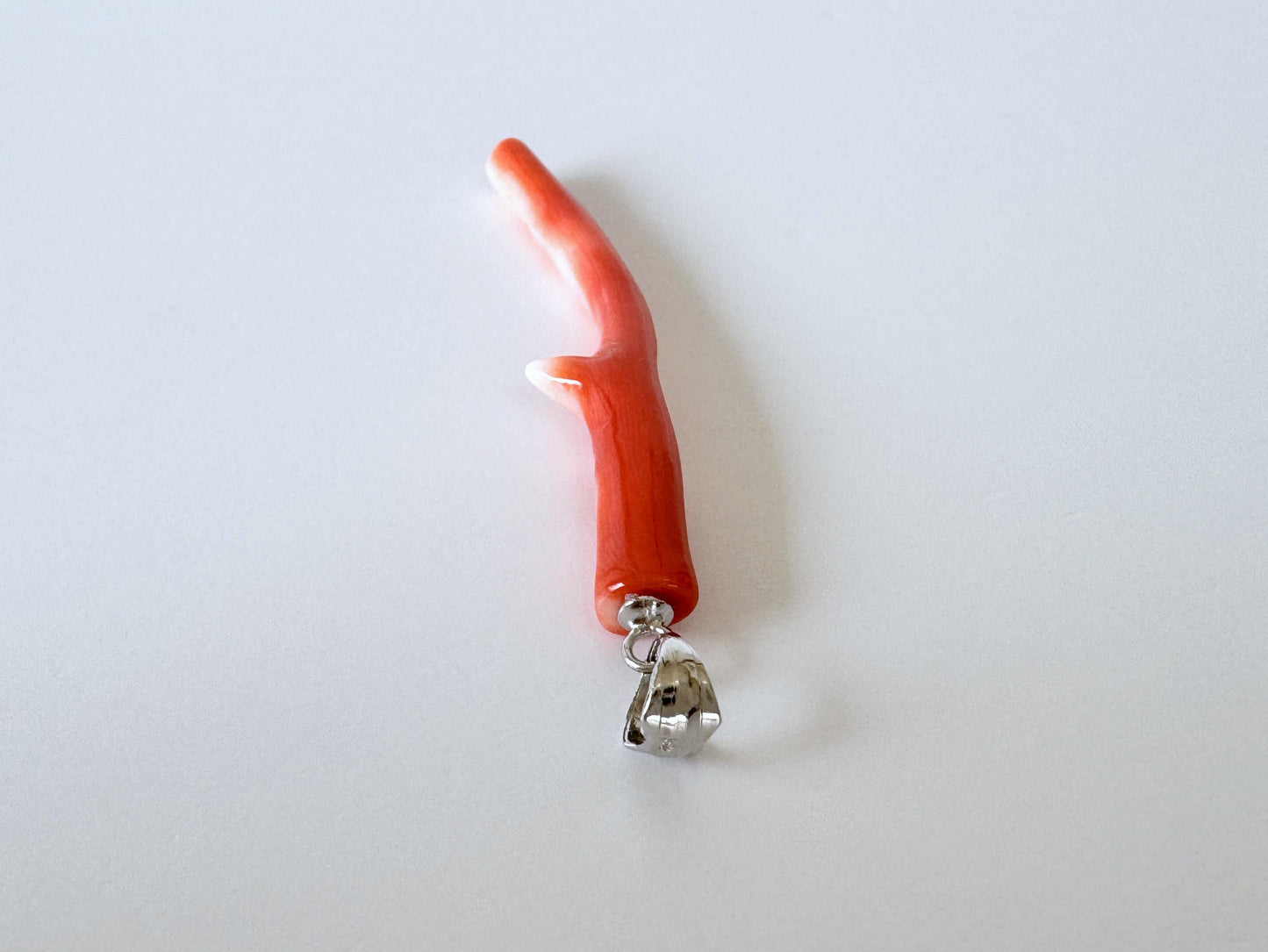 Momo Coral Branch Pendant Natural, Japanese Orange Coral (45mm Length, Rhodium-Plated Silver Bail, Unique Jewelry)