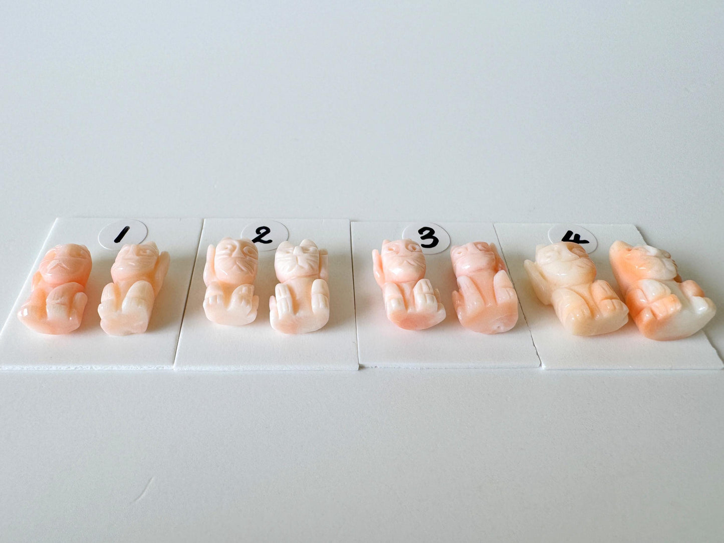 Manekineko Coral Cat Set: Pink Deep Sea Natural Coral Carving, Lucky Money & Customer Charm | Jewelry Supplies | 15-16mm, Half Drilled