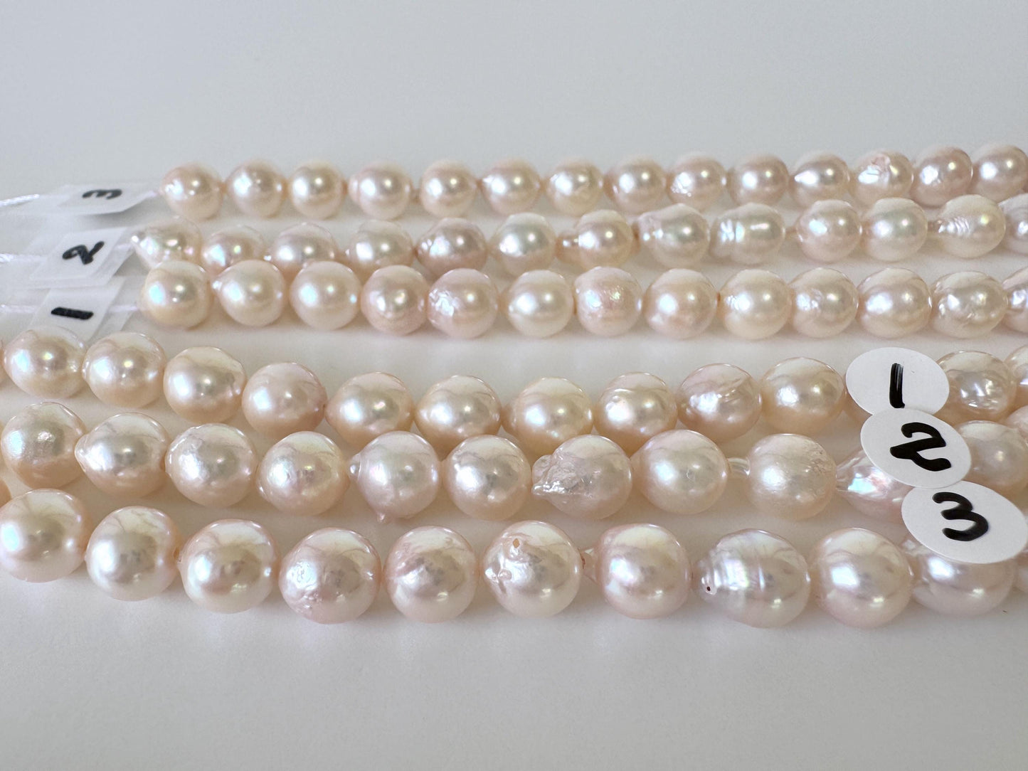 Japanese Akoya Pearl Strand 7-7.5mm Baroque Beads, White Pink Overtone (40cm + 2pcs, Saltwater Cultured)