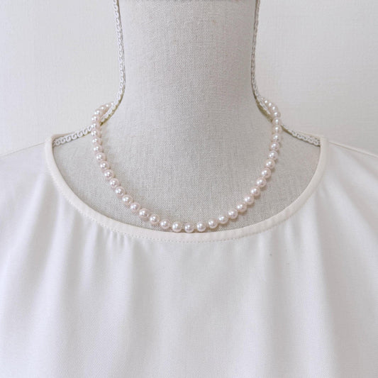 Japanese Akoya Pearl Necklace: Cream White 6.5-7mm Cultured Strand, Silver Clasp | Saltwater Gems, 45cm Length