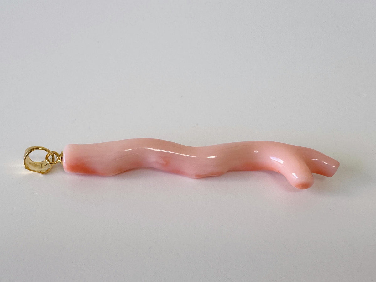 Coral Branch Pendant: Natural Pink Orange Deep Sea Coral, Gold-Plated Silver Bail | 56mm, Unique Jewelry