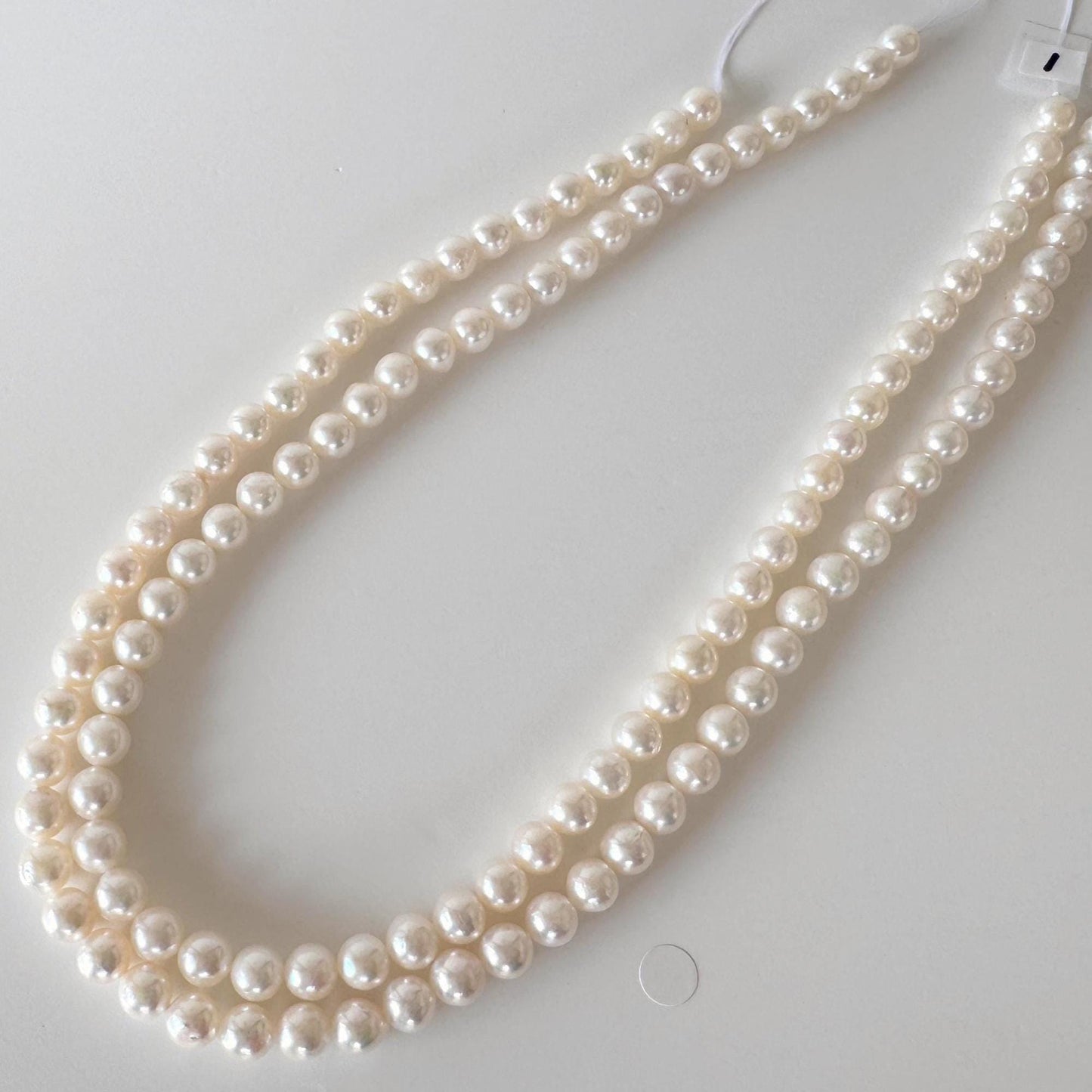 Akoya Pearl Strand - Cultured Saltwater Beads - Japanese White Pearls, 6.8-7.4mm, Full 40cm Length