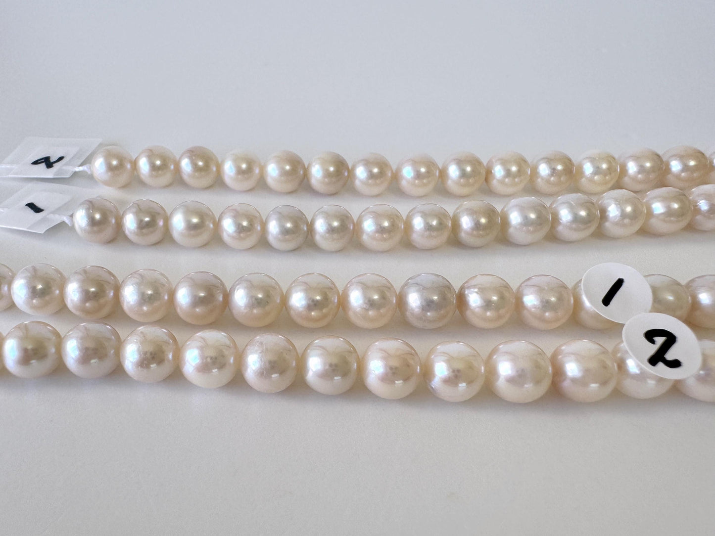 Japanese Akoya Pearl Strand: 6.5-7mm White Pink Cultured Saltwater Pearls, Full Strand | Genuine Beads, Craft Supplies | 40cm Length