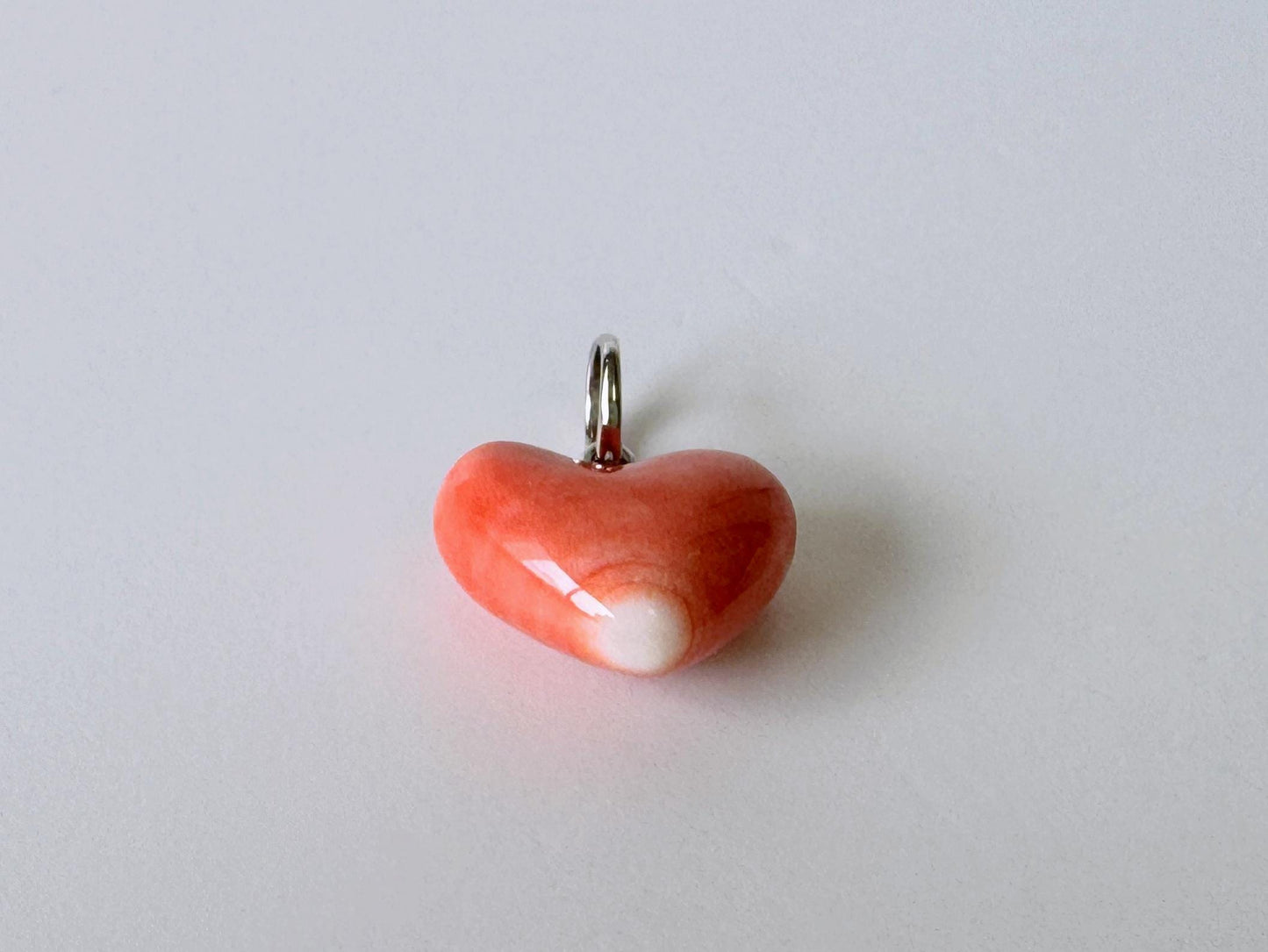 Orange Momo Coral Pendant - Natural Heart Shaped Coral Jewelry - Silver Bail (Rhodium-Plated), Genuine Material, 13.7x15.3mm