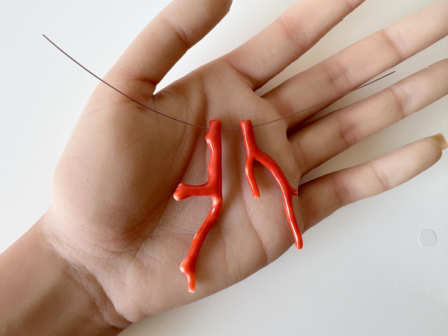 Momo Coral Branches: Natural Orange Japanese Set of 2, Side Full-Hole | Genuine Precious Coral, Jewelry Making, 49-58mm