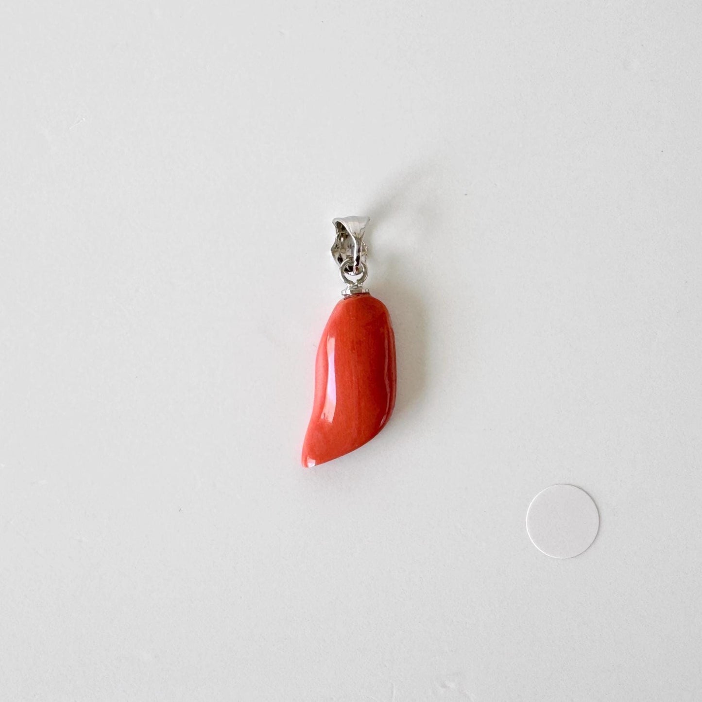Orange Momo Coral Pendant - Natural Unique Shape Coral Jewelry - Silver Bail (Rhodium-Plated), Genuine Material, 17x9mm