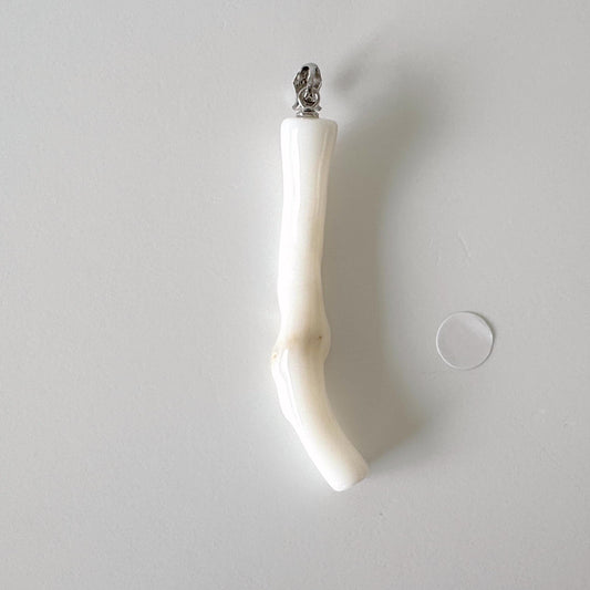 Natural White Coral Branch Pendant, 47mm, Natural color, Japanese White Precious Coral, Silver Bail (Rhodium-Plated)