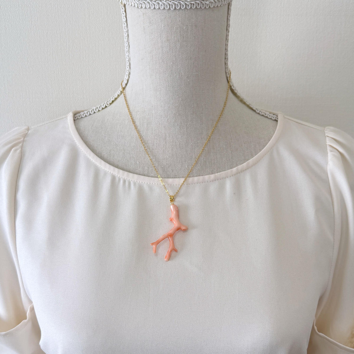 Coral Branch Pendant: Natural Pink Deep Sea Coral, Gold-Plated Silver Bail | 50mm, Jewelry, Unique Organic Design