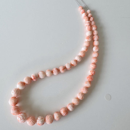 Natural Deep Sea Coral Round Carved Beads Strand 6-11.4mm, 15.7inches, 40cm, Natural Pink/Orange Color Coral