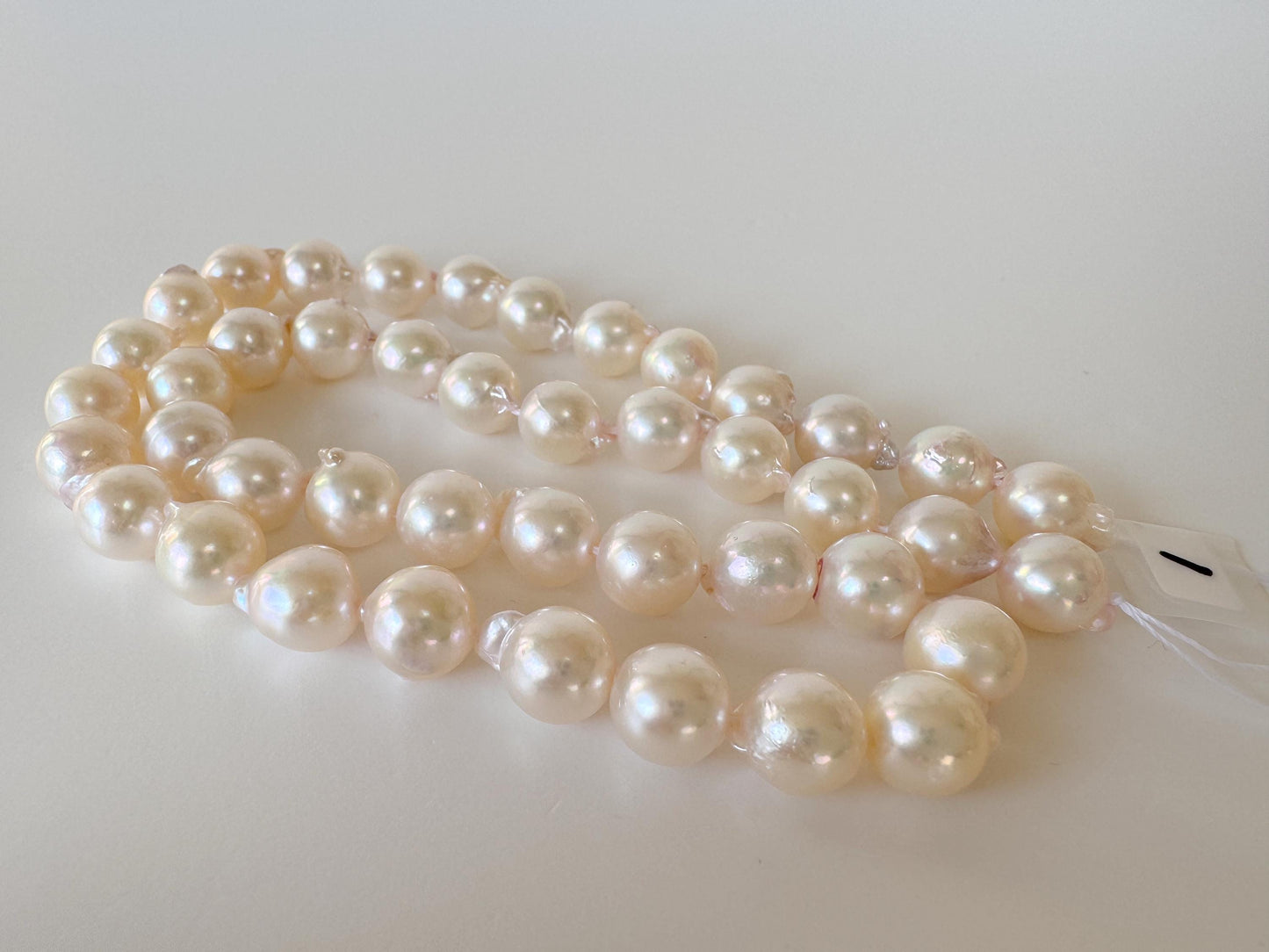 Japanese Akoya Pearl Strand 8.5-9mm Baroque Beads, White Pink Overtone (40cm, Saltwater Cultured)