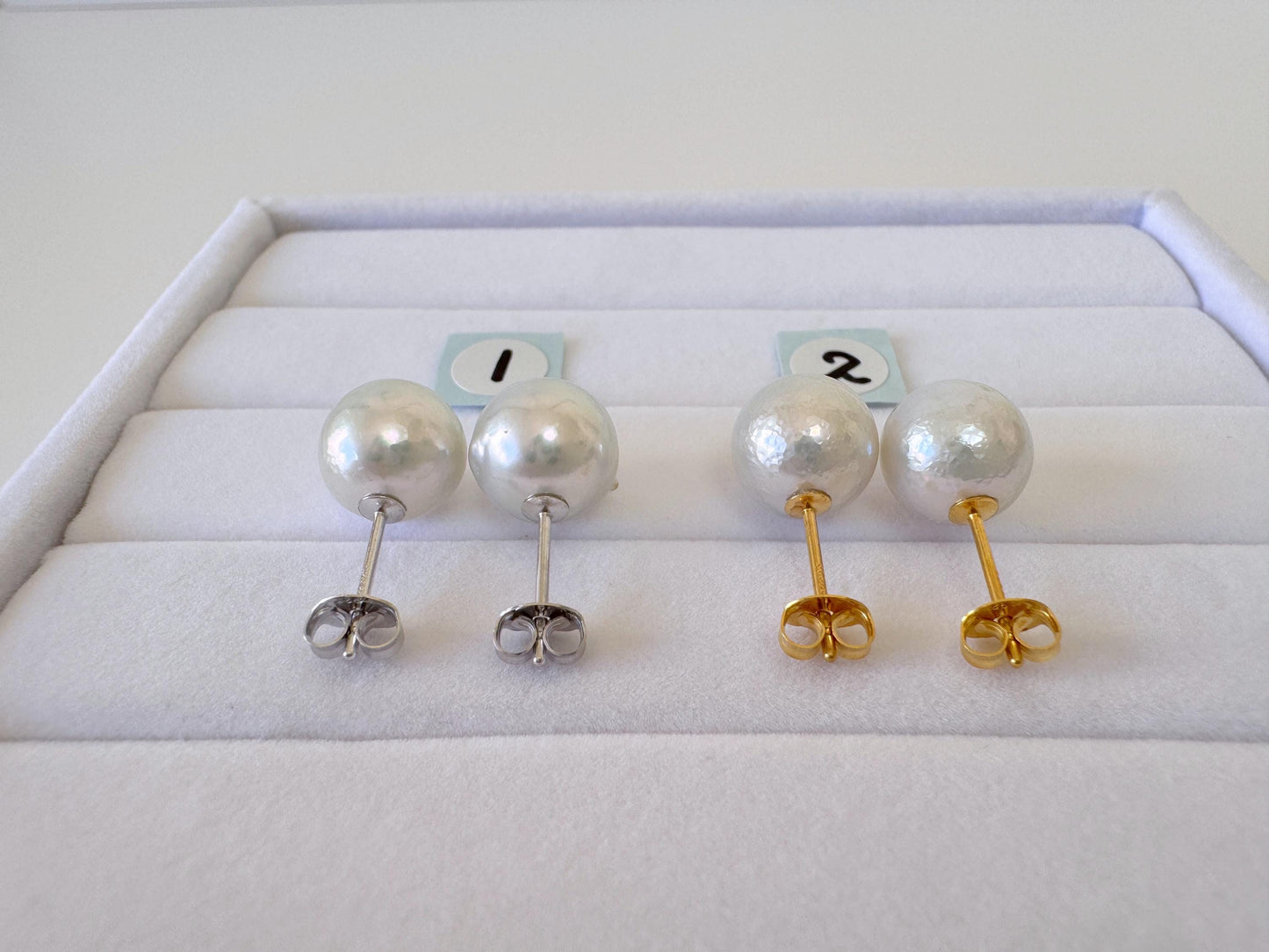 9.5mm Akoya Pearl Stud Earrings: Natural Light Blue Color, Silver 925