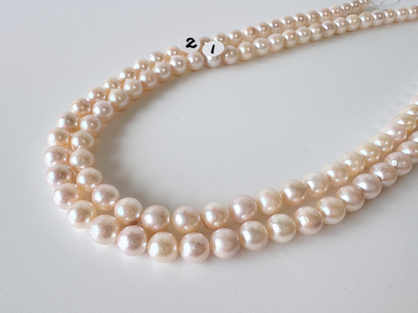 6.5-7mm Japanese White/Pink Akoya Pearl Beads, Genuine Akoya Pearl, Full Strand, 40cm , 15.7", Cultured Salt water pearl