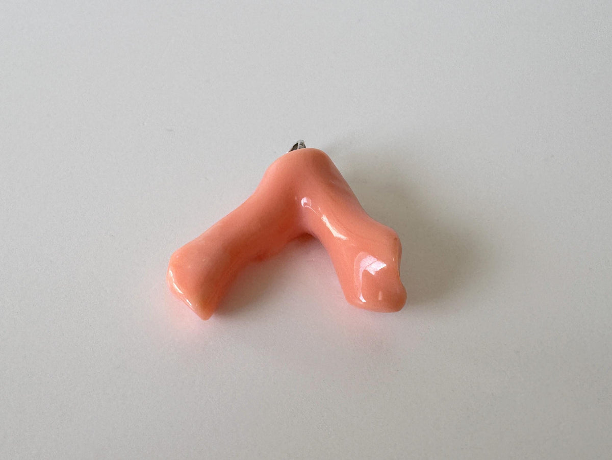 Coral Branch Pendant: Natural Orange Pink Deep Sea Coral, Silver Rhodium-Plated Bail | 22mm, Jewelry Accessory
