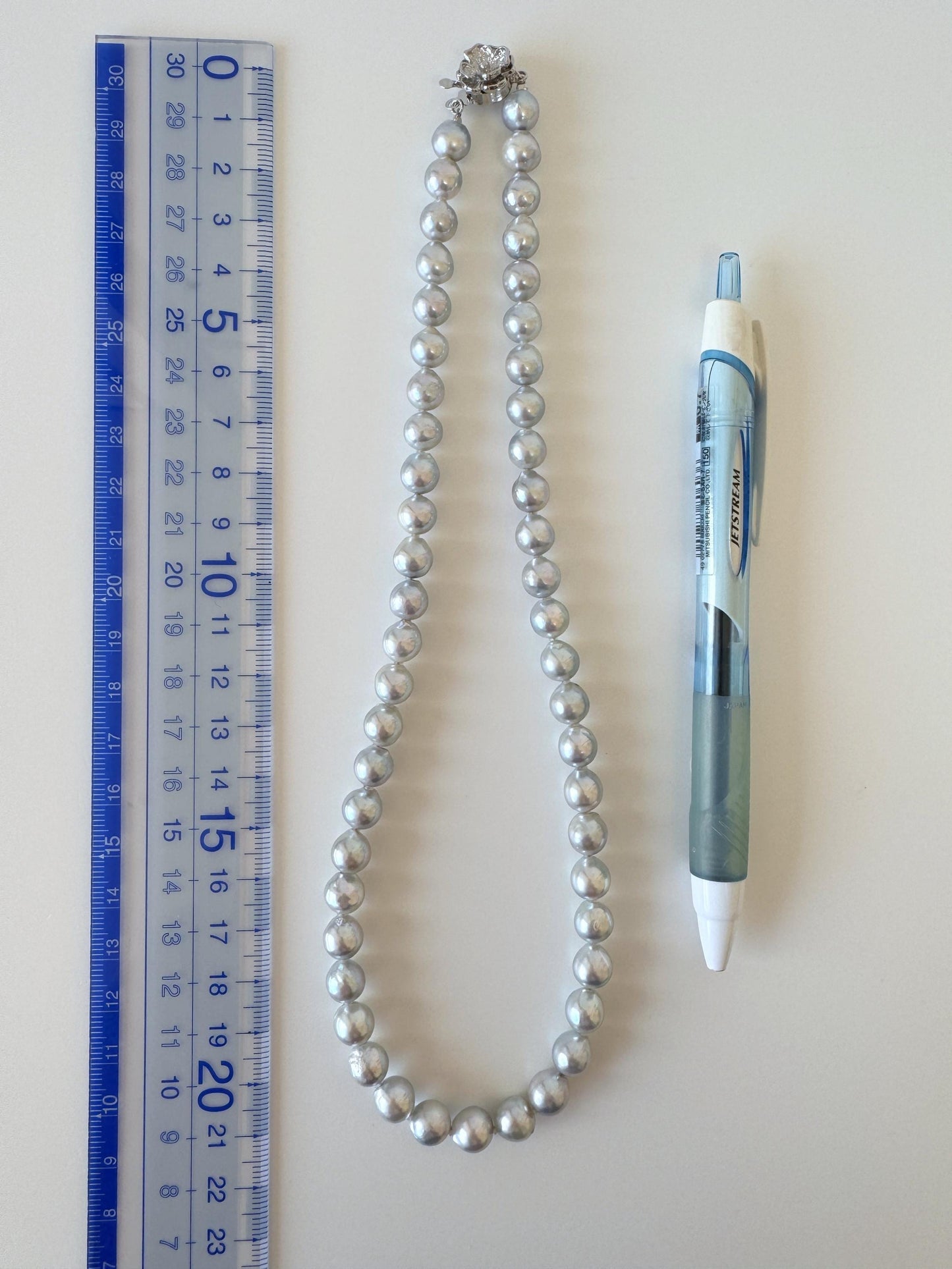 Necklace, 7.5-8mm Japanese Cream Natural Blue/Silver Akoya Pearl Necklace with Silver Clasp, Genuine Akoya Pearl, 45cm, 17.7in, Cultured Salt water pearl