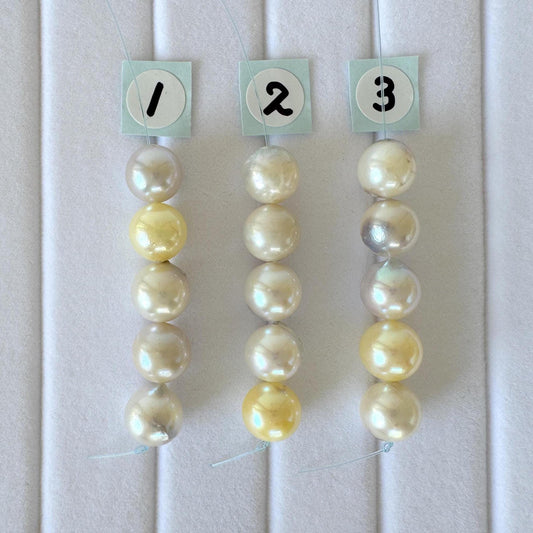 Natural Akoya Pearl Beads: Blue Silver Yellow White, 7.5-8mm, 5-Piece Strand