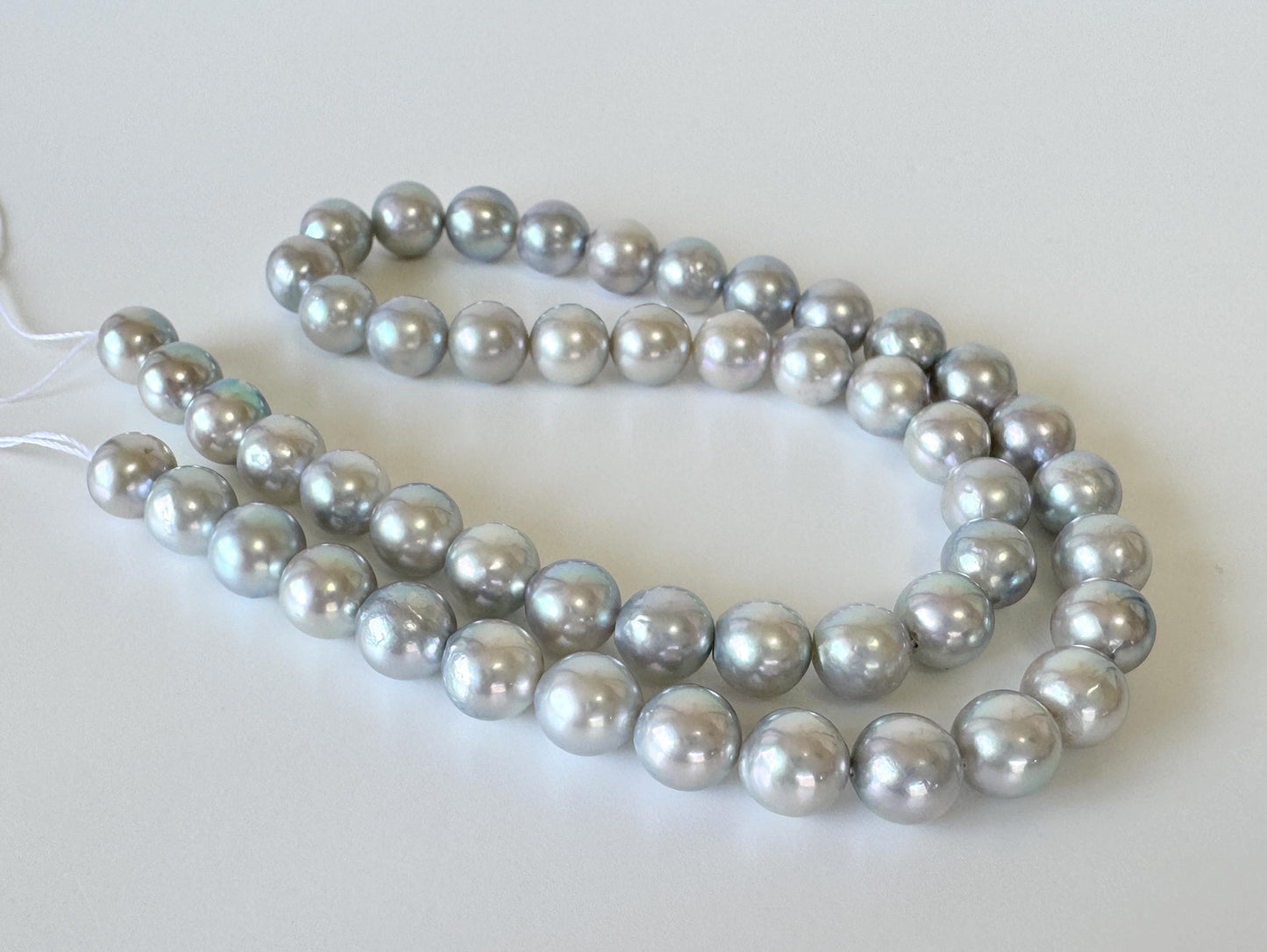 Japanese Akoya Pearl Strand: Natural Blue Silver 8-8.5mm Beads, Cultured Saltwater Pearls | Full 40cm Length, Jewelry Supplies