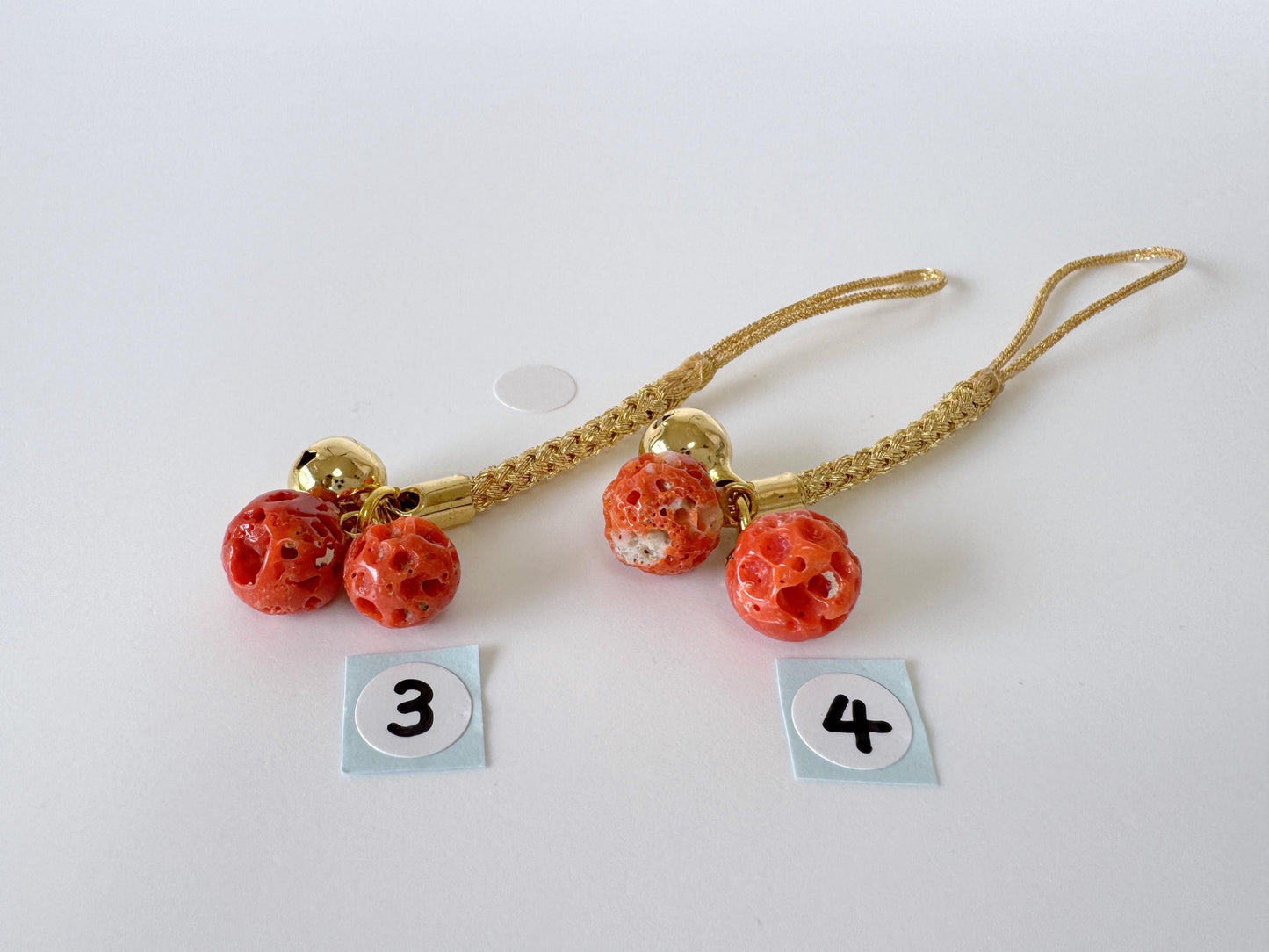 Lucky charm, Natural Aka (red) coral key strap, Netsuke strap, Natural color precious coral