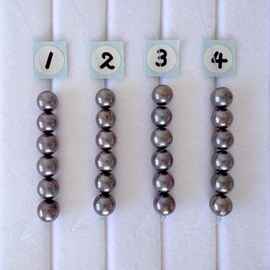 6 Pieces Short Strand of Japanese Peacock Black Akoya Pearl Beads, 5.7-5.9mm, Genuine Akoya Pearl, Cultured in Sea Water