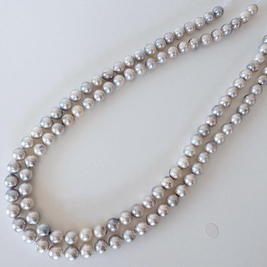 Japanese Akoya Pearl Strand: 7.5-8mm Natural Blue Silver, Full Strand | Cultured Saltwater Pearls, 15.7in Length