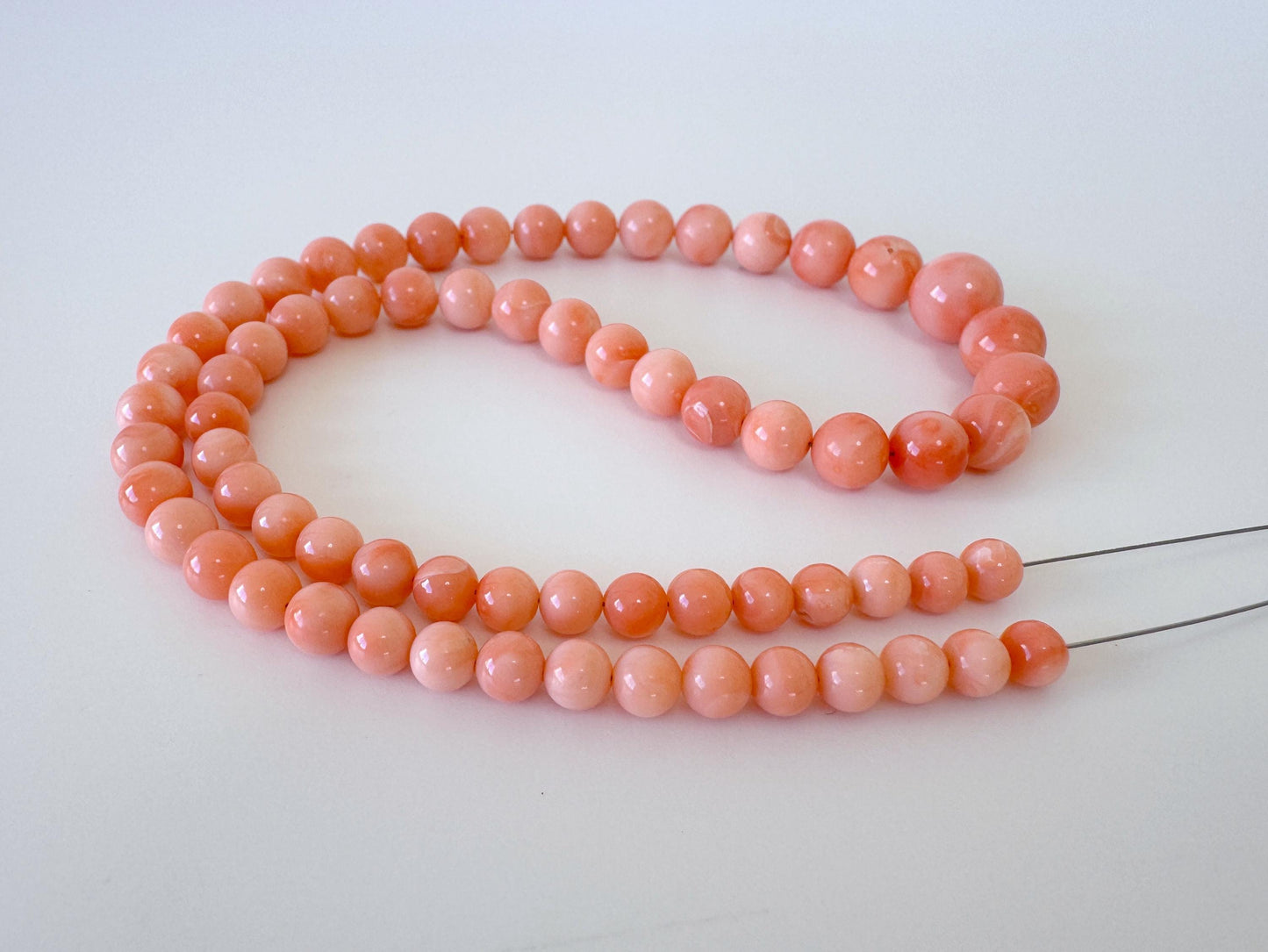 Natural Coral Strand – Genuine Deep Sea Coral Round Beads 4.9-9.9mm Pink Orange Gradation, 15.7in