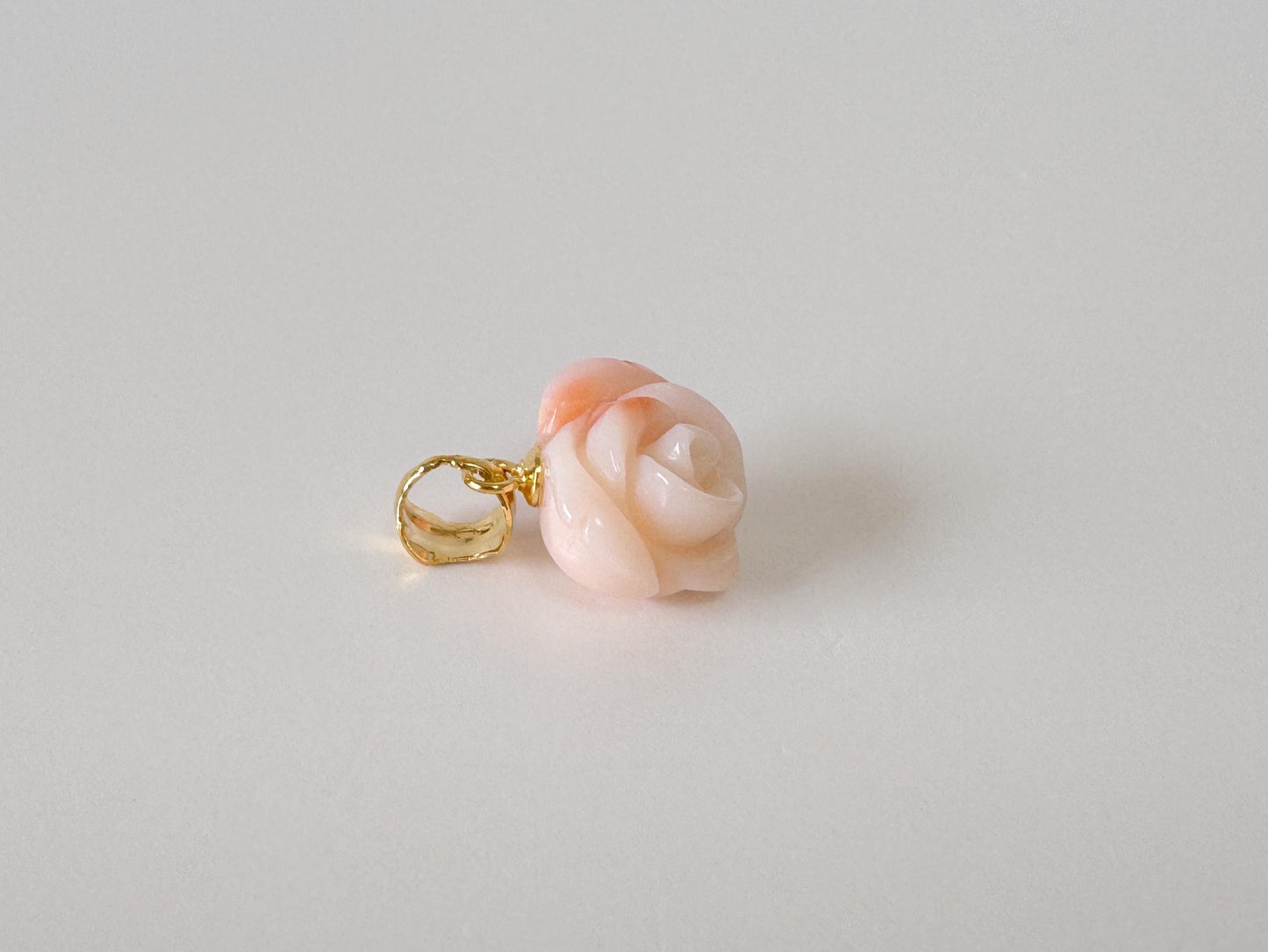 Natural Coral Rose Pendant Jewelry: Pink White Deep Sea Coral Carving, Silver Gold Plated Bail (11.8x13mm, Genuine Coral)