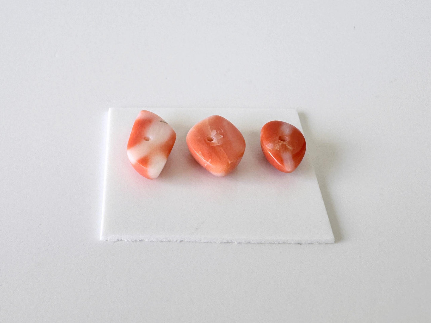 Momo Coral, Japanese Orange Unique Shaped Cabochon Set Of 3, Natural Flat Back - Half-Drilled | 9.2-13 X 6.6-8.2mm