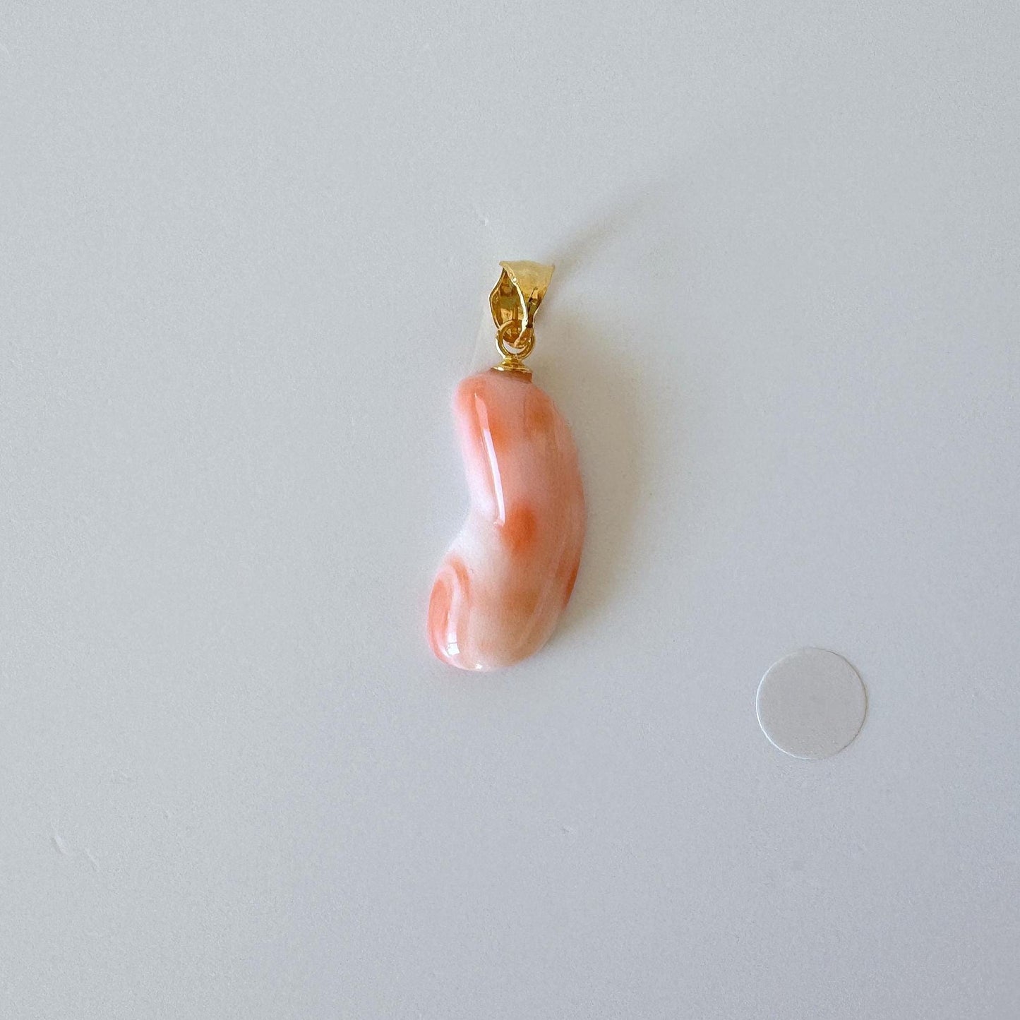 Natural Deep Sea Coral Unique Shaped Pendant, 21.3x9.6mm, Natural Pink/Orange color coral, Silver (Gold-Plated) bail