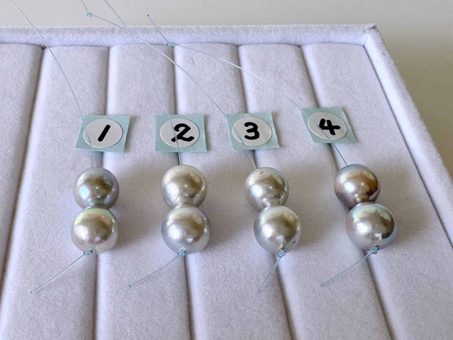 Japanese Akoya Pearl Beads - Natural Blue Silver Color, 8-8.5mm Cultured Saltwater Pearls, Mini Strand, Jewelry Supplies, 2 Pcs