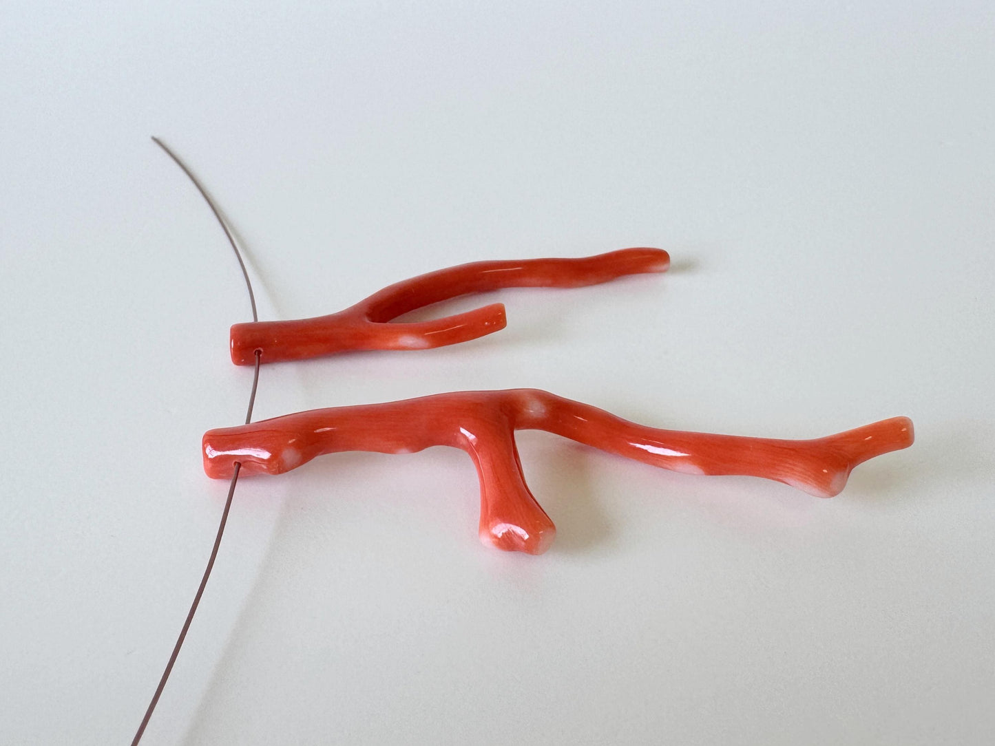 Momo Coral Branches: Natural Orange Japanese Set of 2, Side Full-Hole | Genuine Precious Coral, Jewelry Making, 49-58mm