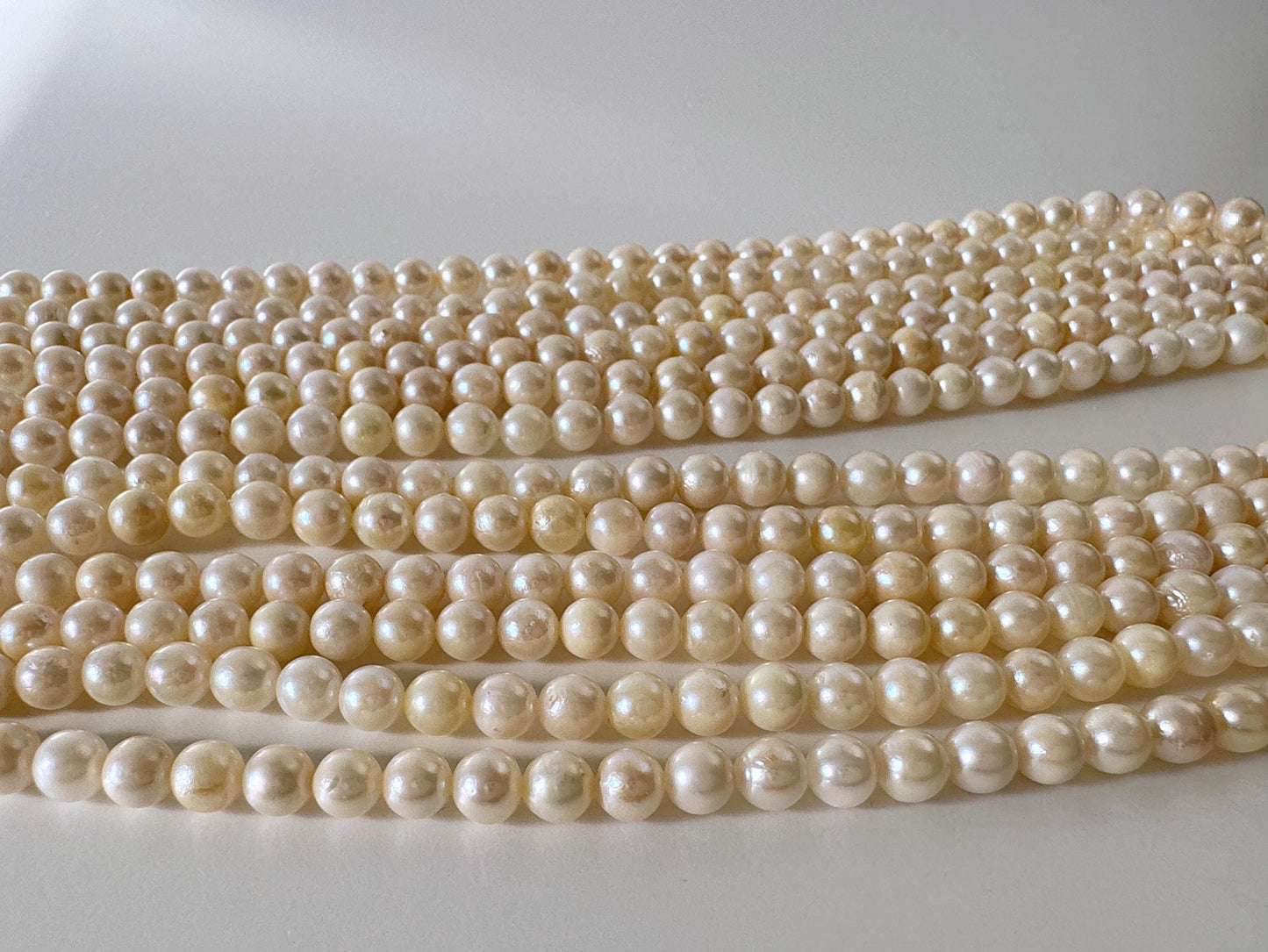 Japanese Akoya Pearl Strand - Cultured Saltwater Beads - 5-5.7mm Off White/Cream, Full 40cm Length, Jewelry Crafts, Value-Priced