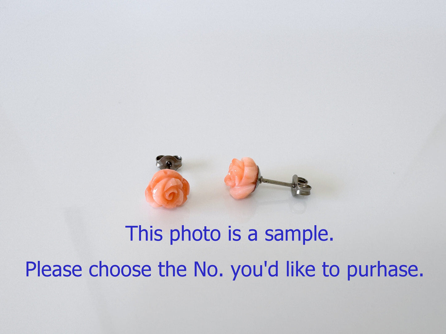 Hand-Carved Coral Rose Stud Earrings: Titanium Posts, Pink-Orange Genuine Coral