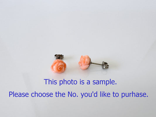 Hand-Carved Coral Rose Stud Earrings: Titanium Posts, Pink-Orange Genuine Coral