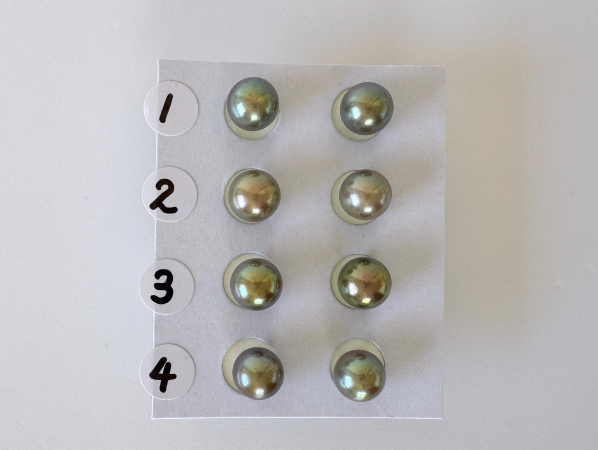 Japanese Peacock Black Akoya Pearl (Color Treated) Stud Earrings (7-7.5mm, Titanium Posts, Saltwater Cultured)