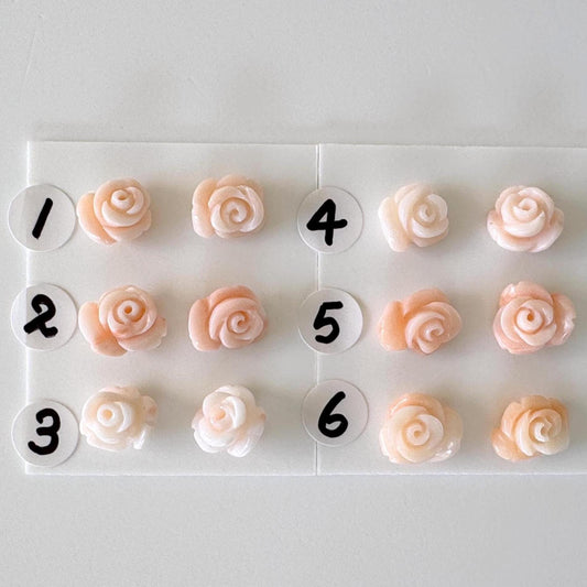 Natural Deep Sea Coral Rose Carvings 8-10mm, Pink Coral Roses, Natural color, Price per Pair, For Studs and Earrings, For Jewelry Making