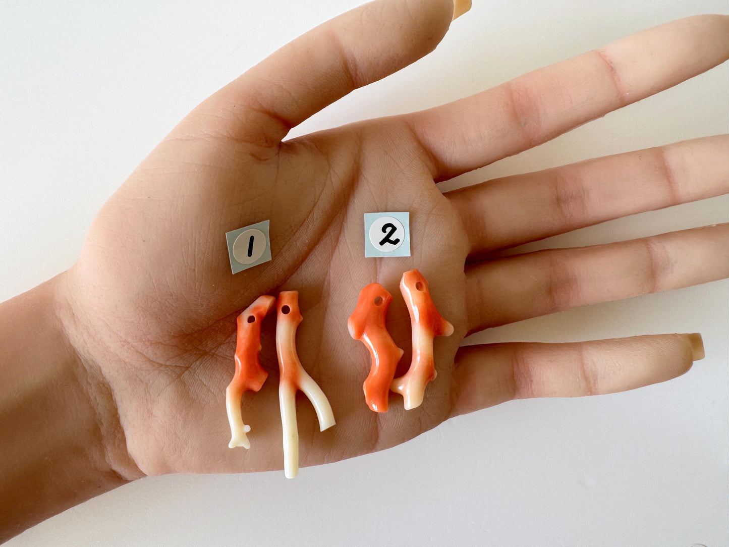 Momo Coral Branch Natural Orange: Genuine Precious Coral Loose Set (2 Pieces, 28-40mm Length, Drilled Holes, Jewelry Supplies)