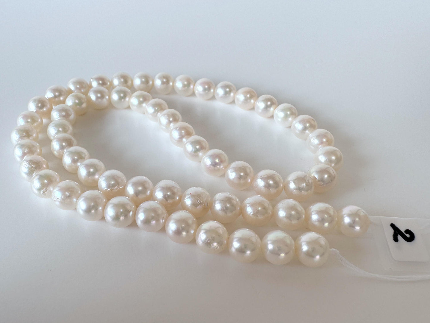 Akoya Pearl Strand - Cultured Saltwater Beads - Japanese White Pearls, 6.8-7.4mm, Full 40cm Length
