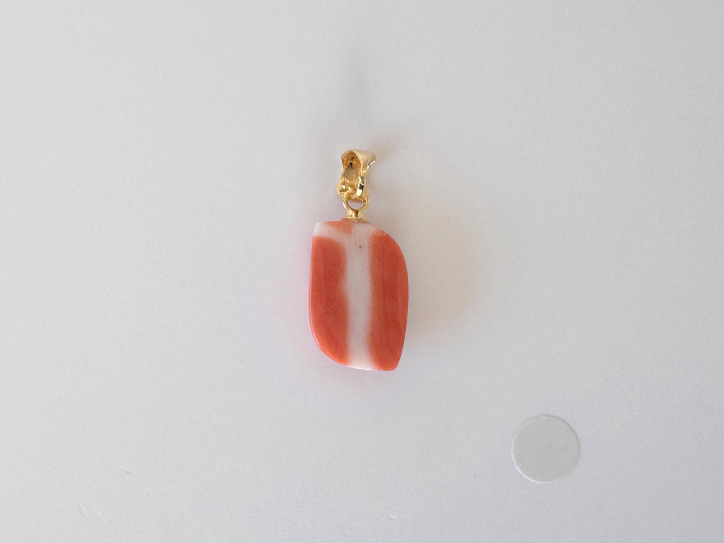Natural Momo Coral Pendant: Japanese Orange Coral, Gold-Plated Silver Bail