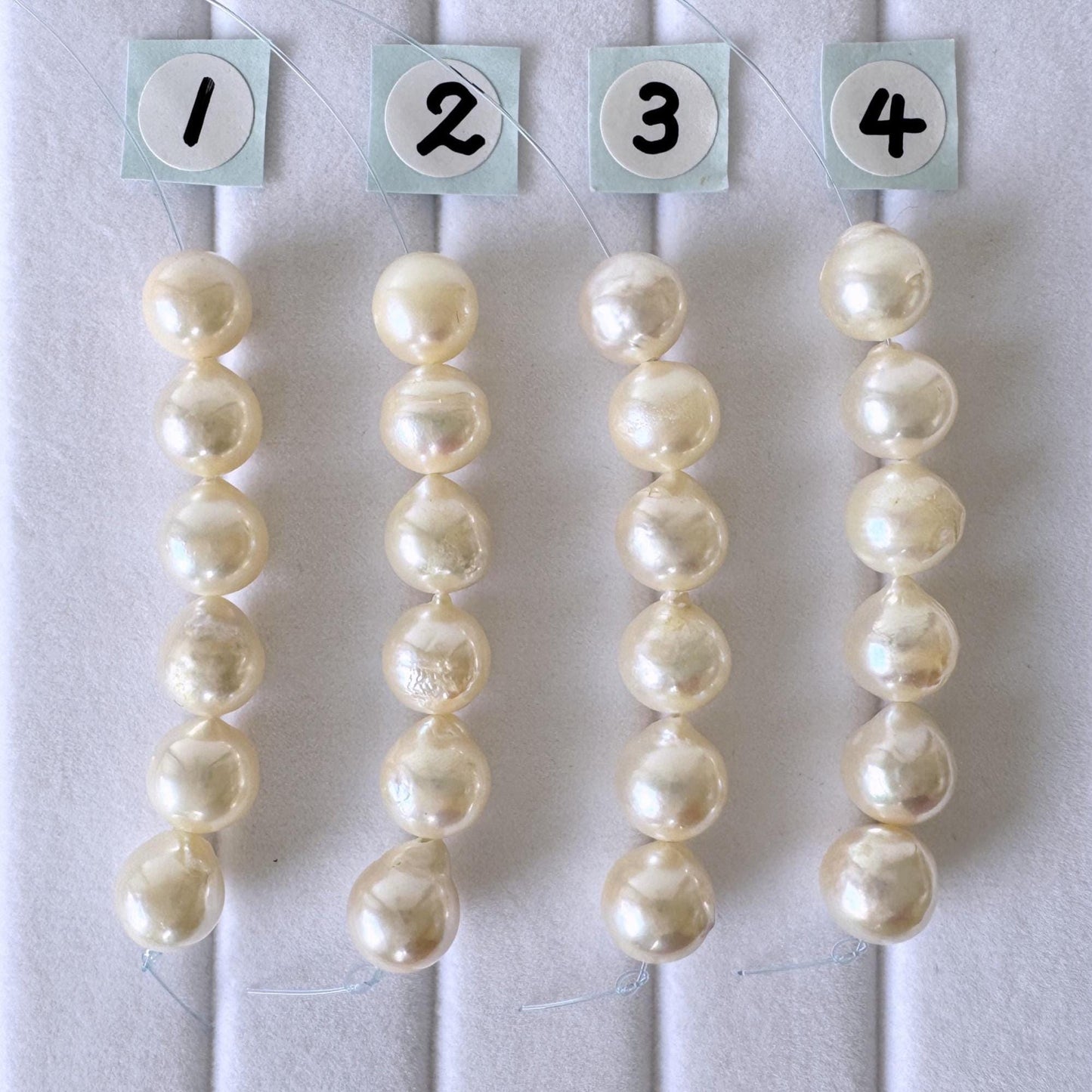Japanese Akoya Pearl Beads: Cream White Semi-Round/Semi-baroque, 7-7.5mm, Short Strand | Cultured Saltwater, Genuine Gems, 6 Pieces